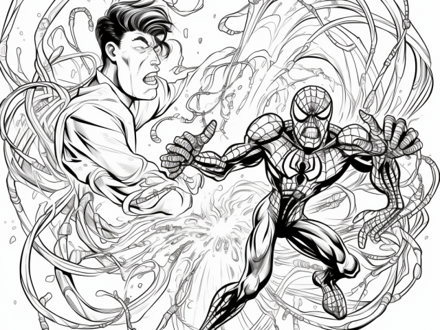 Spiderman fighting Doctor Octopus free coloring page