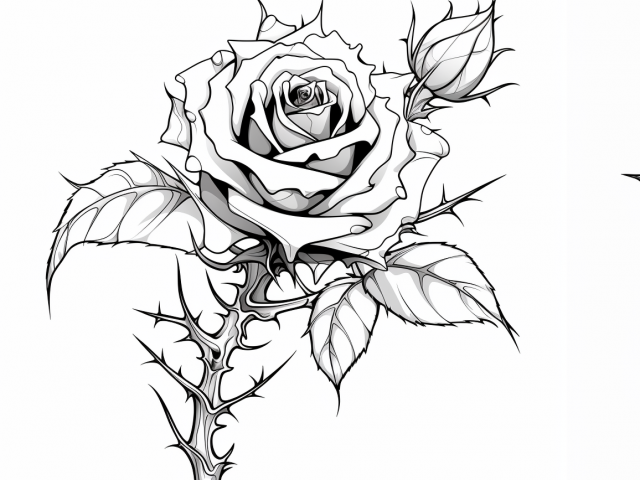Free coloring page of Rose Flower with Thorns