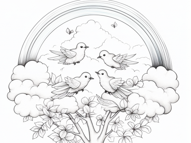 Free coloring pages of rainbow with birds
