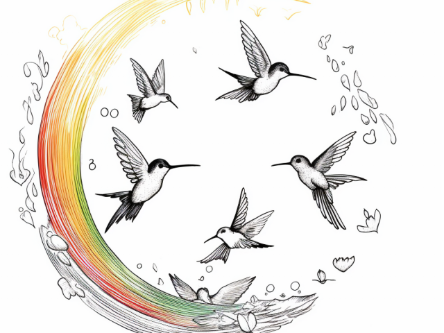Free coloring pages of rainbow with birds