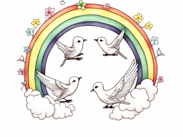 Free printable coloring pages of rainbow with birds