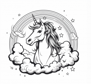 Free printable coloring page of Unicorn with a Rainbow