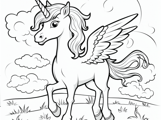 Free coloring pages of Unicorn with wings