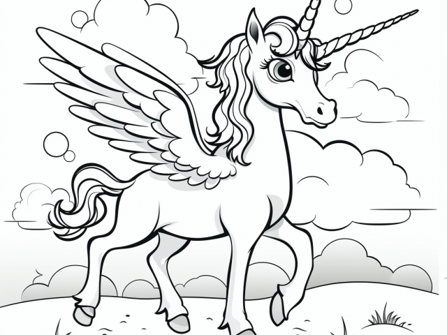 Free coloring pages of Unicorn with wings