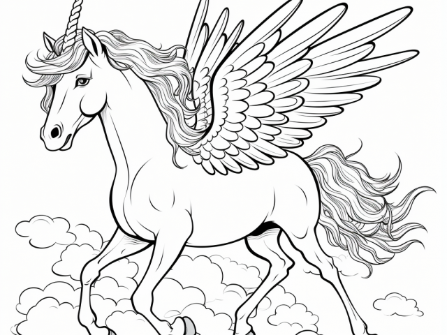 Free coloring pages of winged unicorn in the cloud