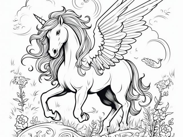 Free printable coloring pages of Unicorn with flowers