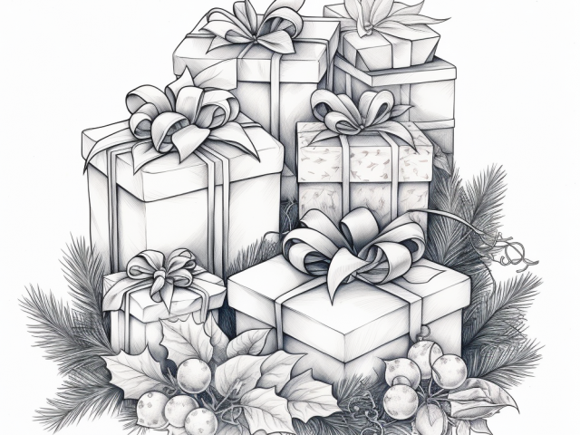 Free printable coloring page of Christmas Box of Gifts