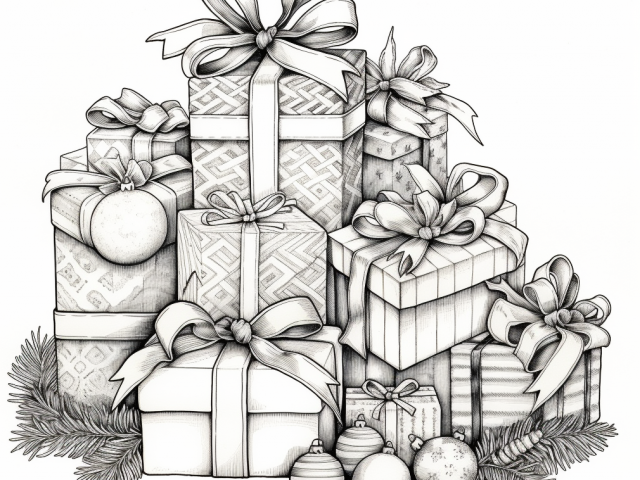 Free printable coloring page of Christmas Box of Gifts