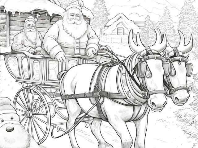 Free coloring page of Christmas Reindeer and Father Christmas