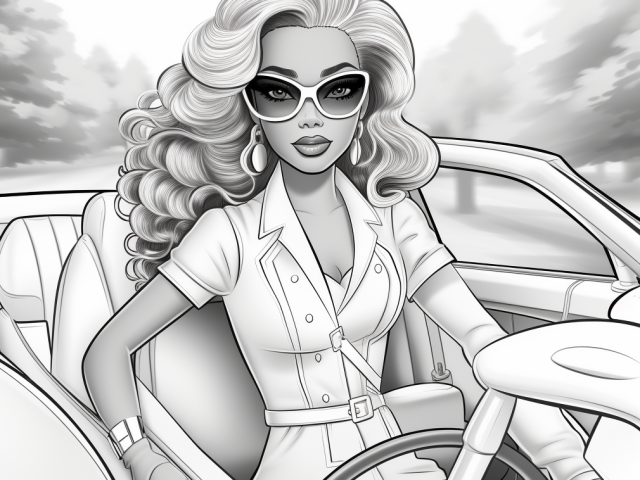 Free coloring pages of Barbie driving