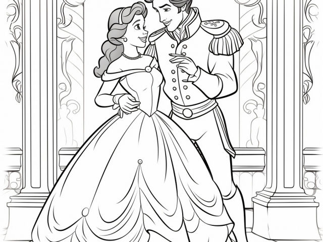 Free coloring page of Cinderella and the Prince