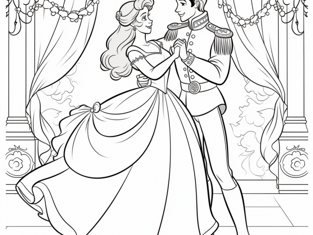 Coloring Page of Cinderella and the Prince
