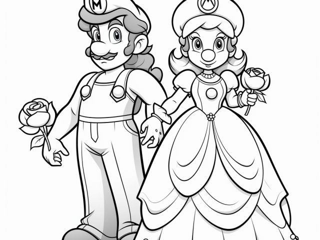 Free coloring page of Mario and Princess Daisy