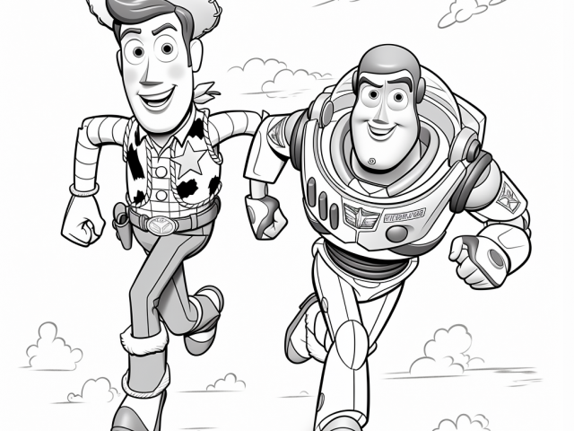 Free printable coloring page of Woody and Buzz
