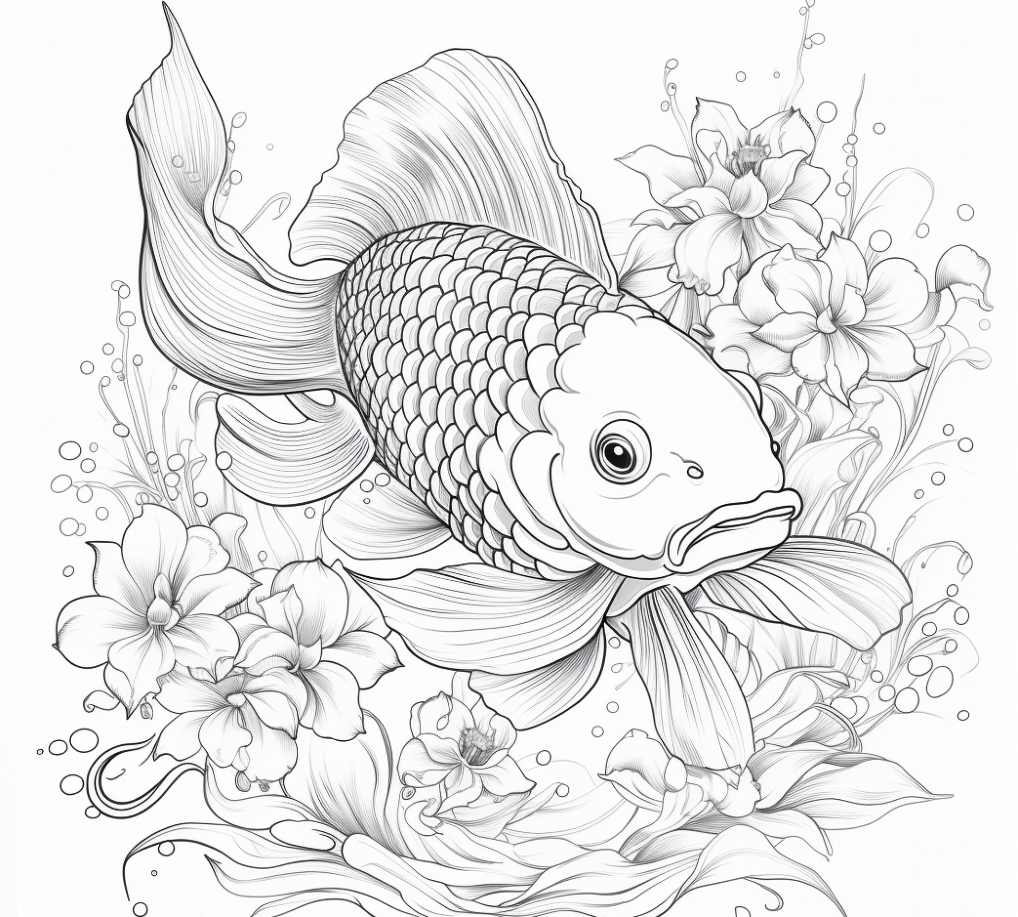 Free printable coloring page of Koi Fish
