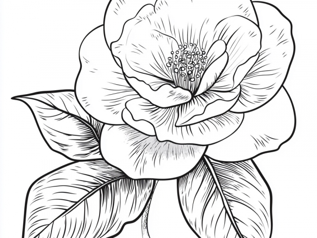 Free coloring page of a Camellia Flower