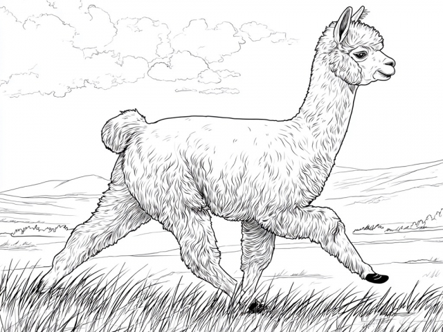 Free coloring page of an Alpaca Running