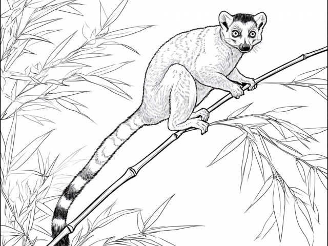Free coloring page of Lemur on a Bamboo