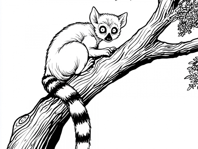 Free coloring page of Lemur on a Tree