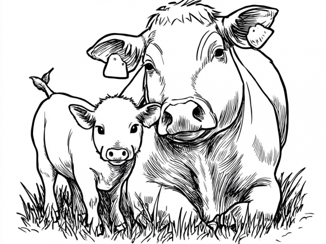 Free coloring page of Pig  and the cow