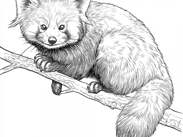Free coloring page of a Red Panda on a tree branch