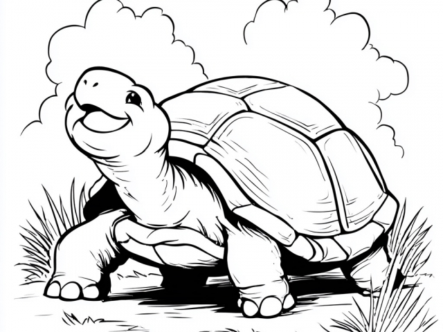 Free coloring page of a Smiling Tortoise