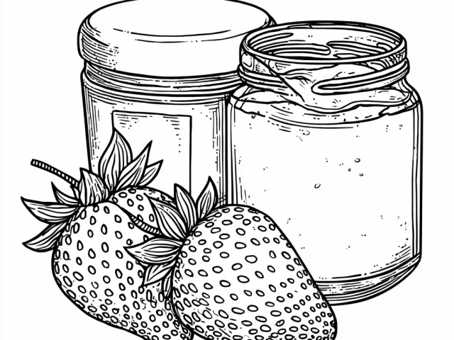 Free coloring page of a Strawberry and Strawberry Jar