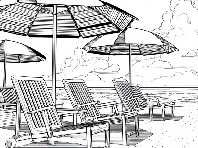 Free coloring page of Beach with chairs