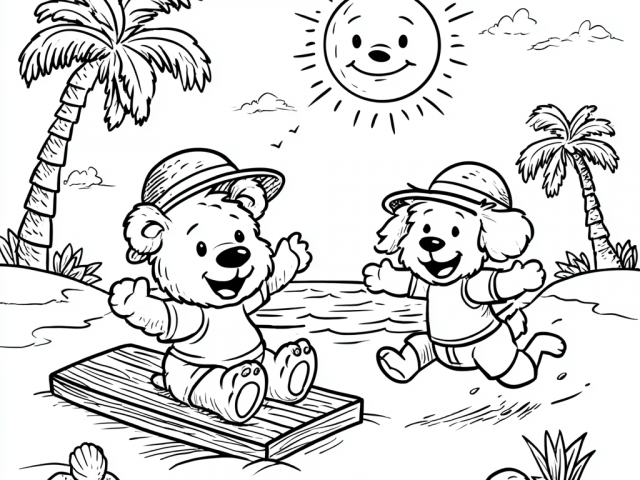 Free coloring page of Bear chilling in the Beach