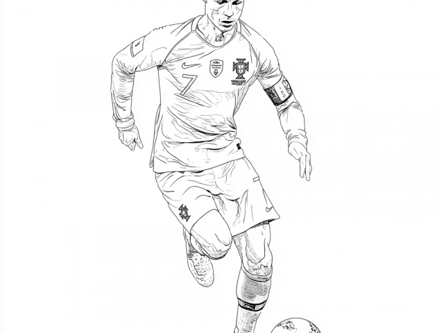 Free coloring page of Cristiano Ronaldo  running with the Ball