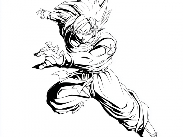 Free coloring page of Goku in fighting style
