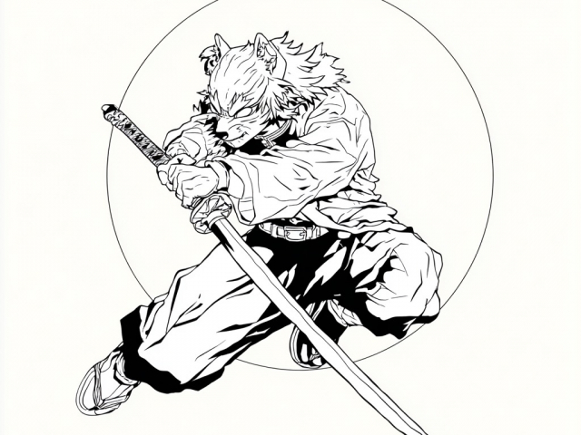 Inosuke in action (3) Free coloring page of Inosuke in action