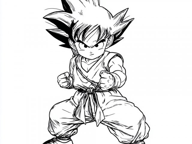 Free coloring page of Kid Goku in fighting style