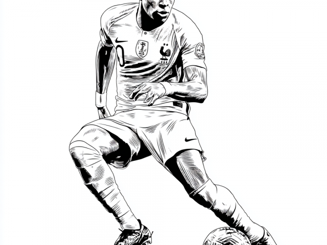 Free coloring page of Kylian Mbappe Dribbling