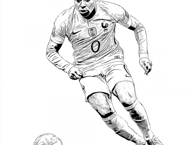Free coloring page of Kylian Mbappe on the Ball