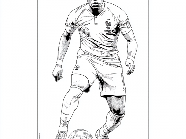 Free coloring page of Kylian Mbappe with the Ball