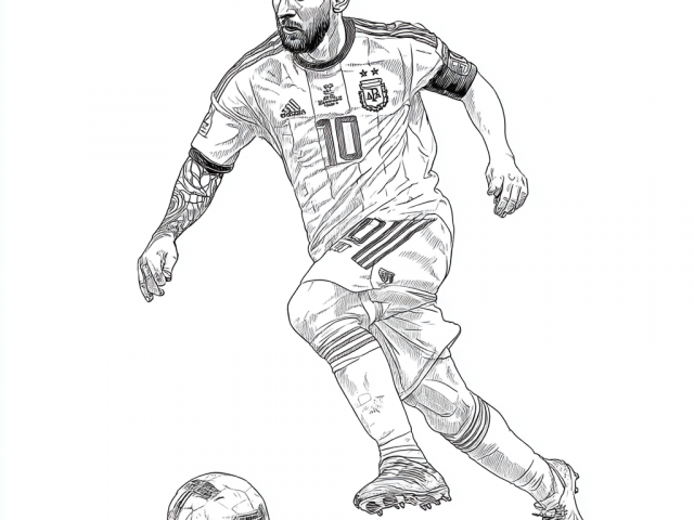 Free coloring page of Lionel Messi running with the Ball