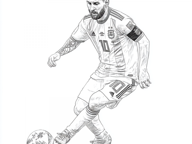 Free coloring page of Lionel Messi with the Ball