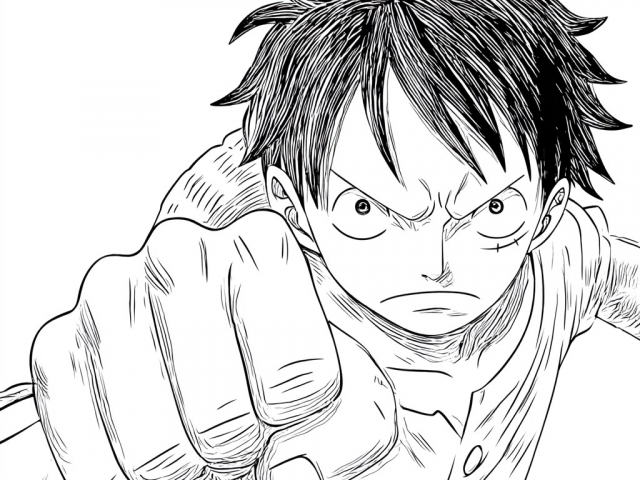 Free coloring page of Luffy clenching his fist