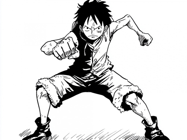 Free coloring page of Luffy in fighting style