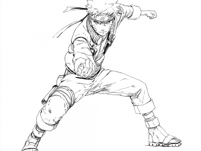 Free coloring page of Naruto in fighting style