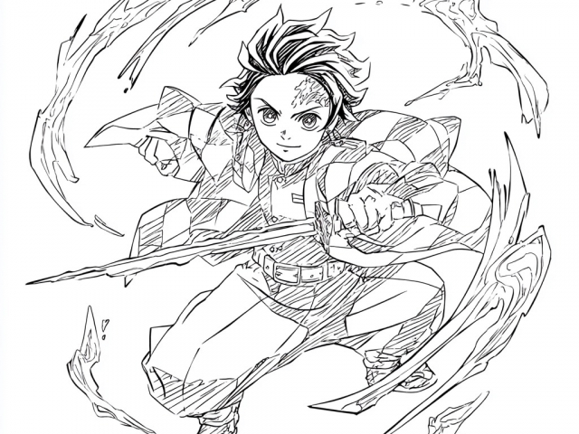 Tanjiro surrounded Free coloring page of surrounded