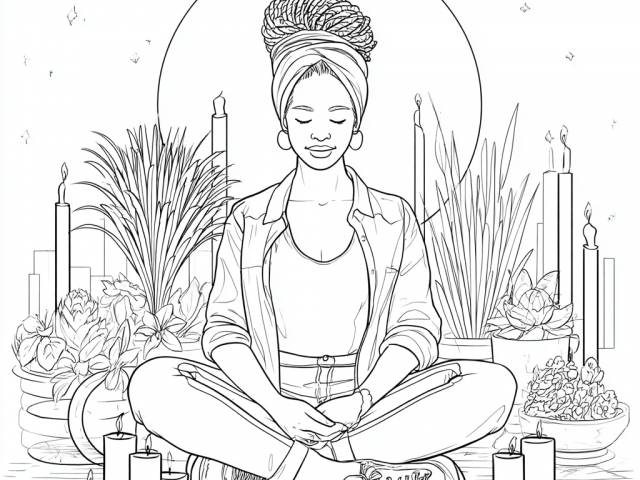 Free coloring page of African American Lady Meditating