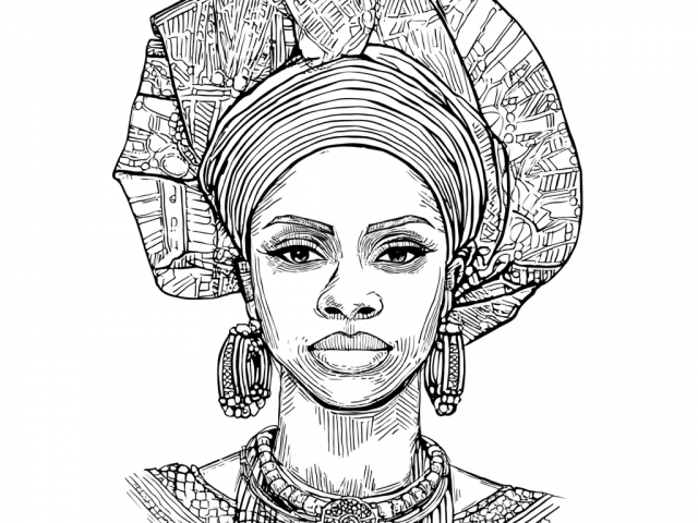 Free coloring page of African Yoruba Lady wearing a headtie