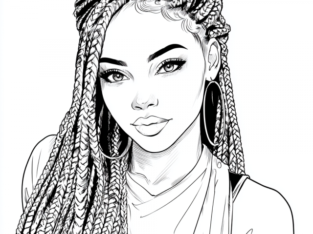 Free coloring page of Beautiful Black African Lady with Braids