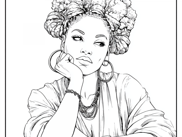 Free coloring page of Beautiful Black Lady