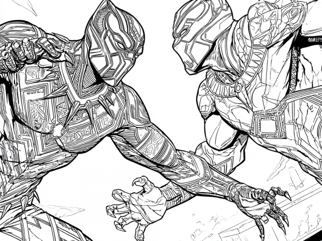 Free coloring page of Black Panther and N’djaka fighting