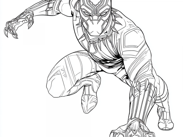 Free coloring page of Black Panther in attack position