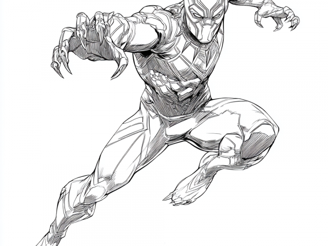 Free coloring page of Black Panther jumping to fight