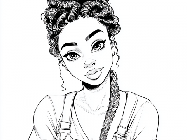 Free coloring page of Black lady with big braids